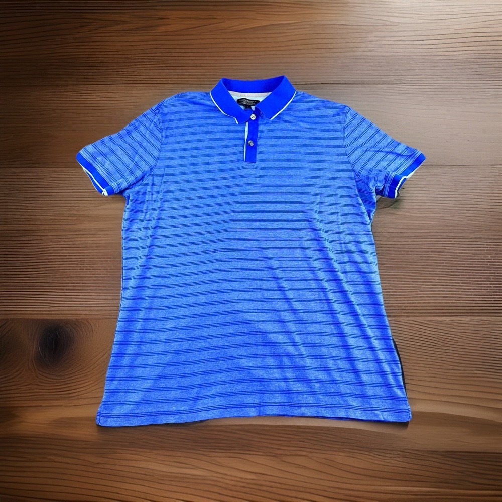 Banana Republic Luxury Touch Polo Shirt Men's L‎ Blue Stripe Soft Cotton